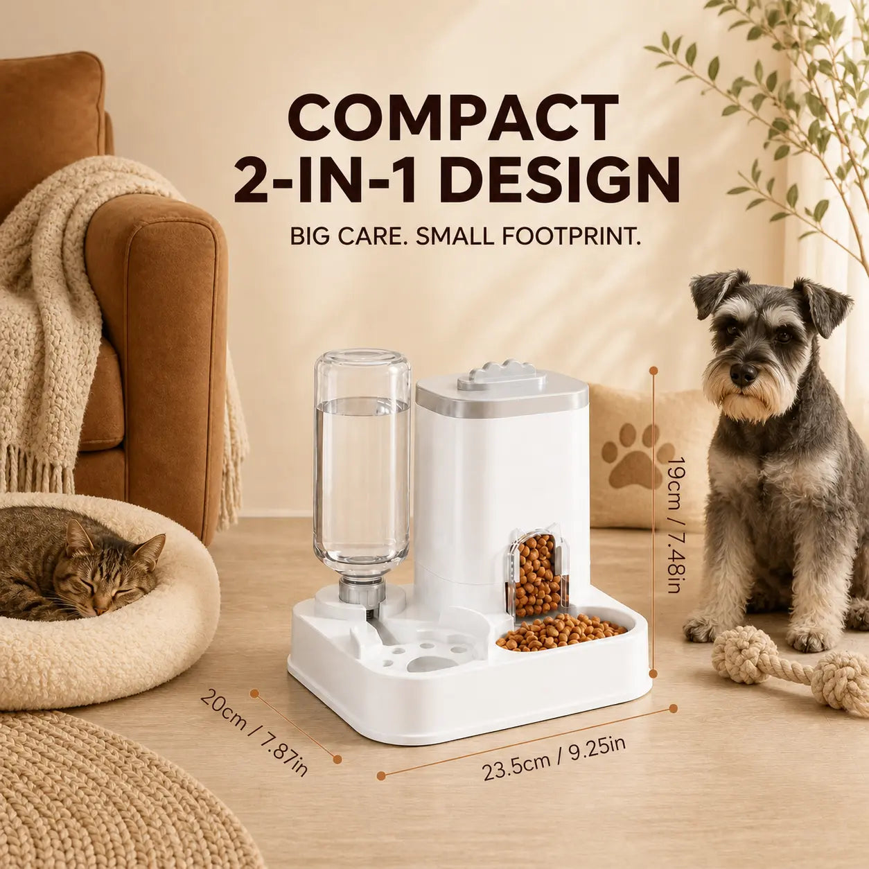 PAWSURD 2-in-1 Automatic Pet Feeder & Water Dispenser