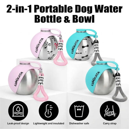 Lumikata 2-in-1 Portable Dog Water Bottle with Foldable Bowl