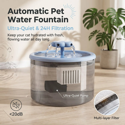 Cat Water Fountain with Filter, USB-Powered & Quiet