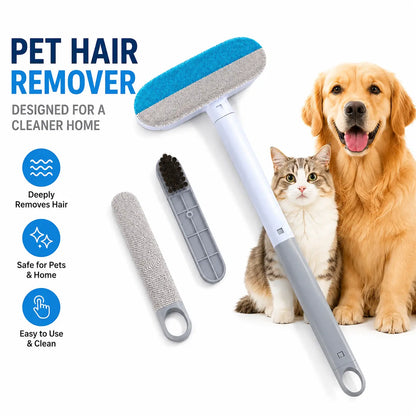 Pet Hair Remover Brush for Couch, Carpet and Clothes, Reusable Lint Brush with Long Handle, Includes 2 Brushes