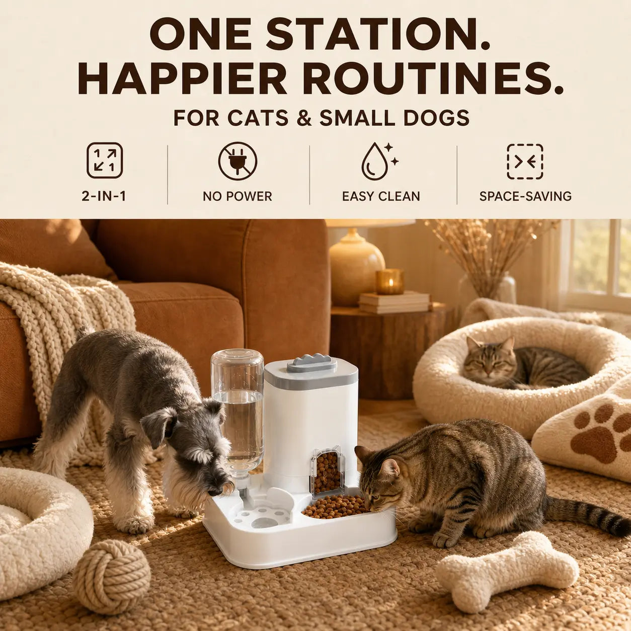 PAWSURD 2-in-1 Automatic Pet Feeder & Water Dispenser