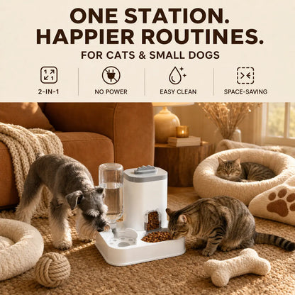 PAWSURD 2-in-1 Automatic Pet Feeder & Water Dispenser