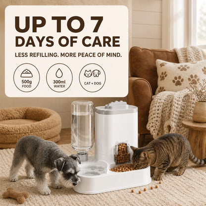 PAWSURD 2-in-1 Automatic Pet Feeder & Water Dispenser
