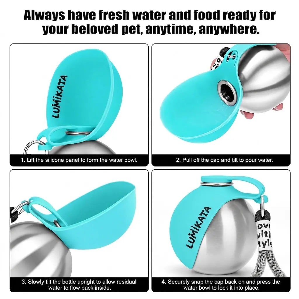Lumikata 2-in-1 Portable Dog Water Bottle with Foldable Bowl