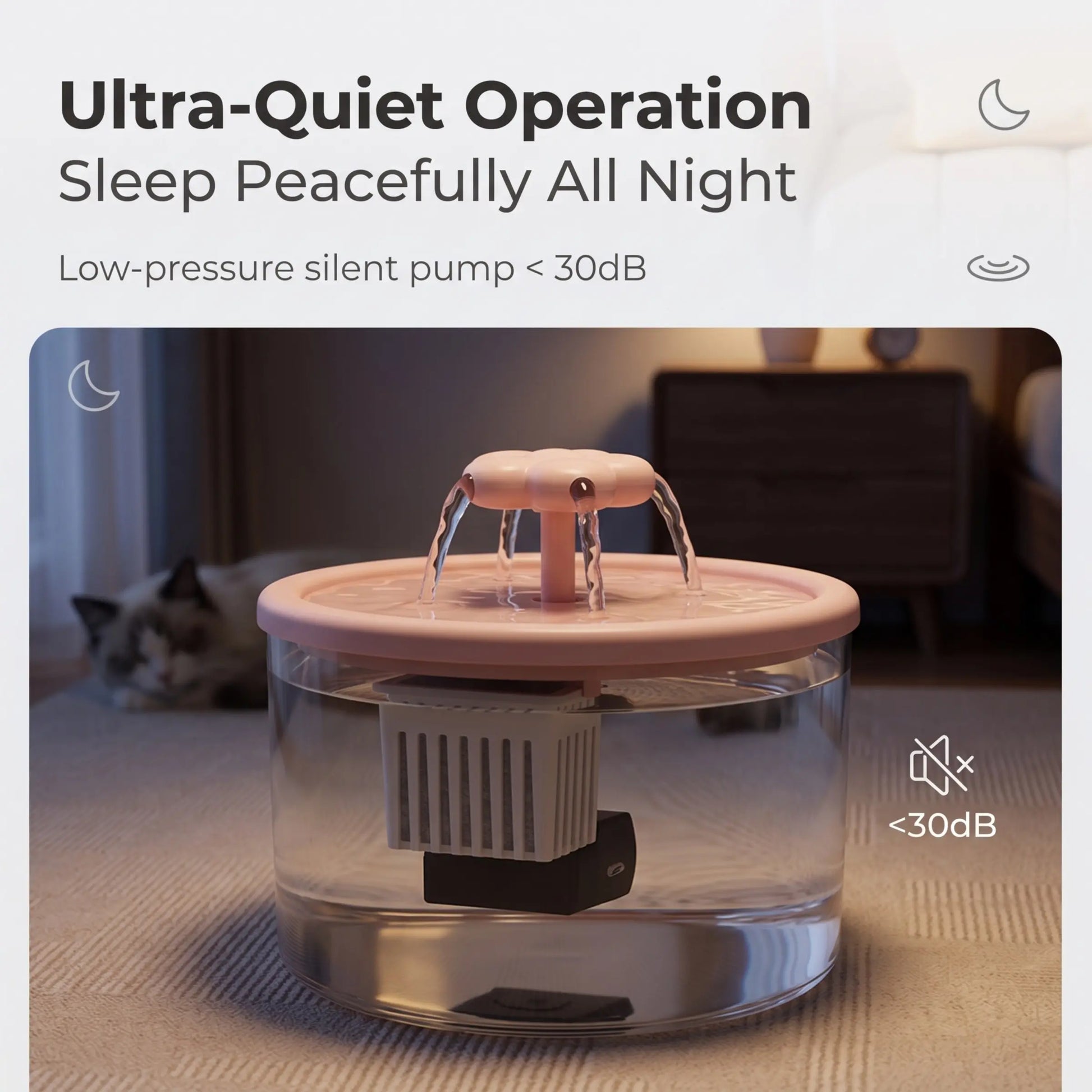 Cat Water Fountain with Filter, USB-Powered & Quiet